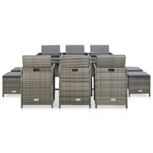 Set de comedor de jardín 11 pzas y cojines ratán sintético gris M 5