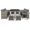Set comedor de jardín 13 piezas y cojines ratán sintético gris 2