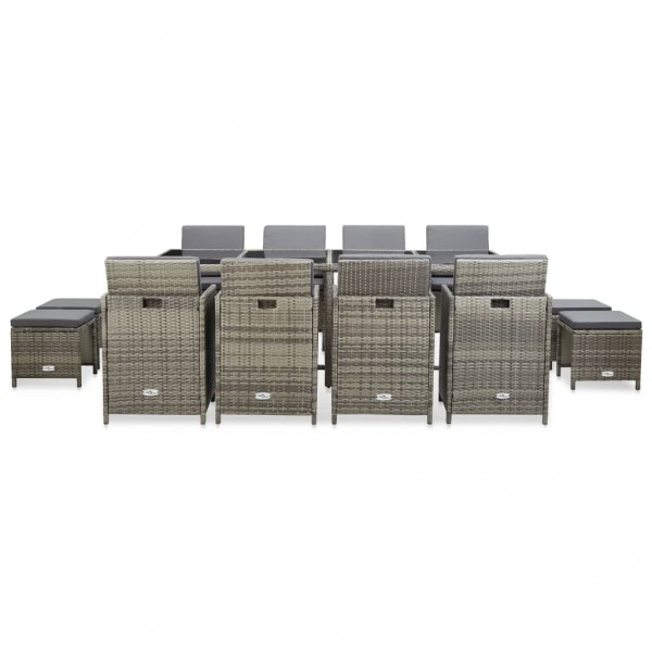 Set comedor de jardín 13 piezas y cojines ratán sintético gris M 4