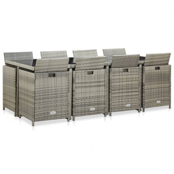 13 pcs conjunto jantar exterior com almofadões vime PE cinzento M 5