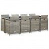Set comedor de jardín 13 piezas y cojines ratán sintético gris 5