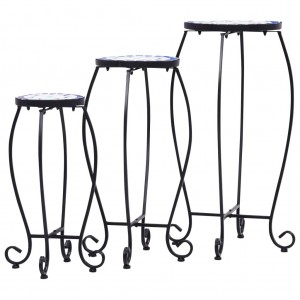 Mesitas de mosaico 3 uds cerámica azul y blanco H