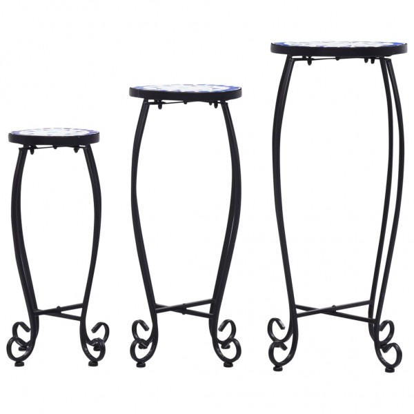 Mesitas de mosaico 3 uds cerámica azul y blanco M 3