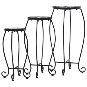 Mesas de mosaico 3 pcs cerâmica preto e branco H