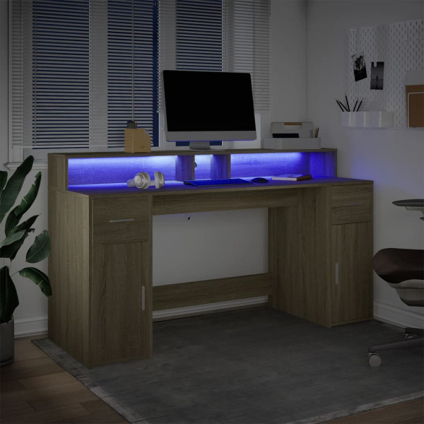 Escritorio con LED madera ingeniería roble Sonoma 160x55x91 cm M 5