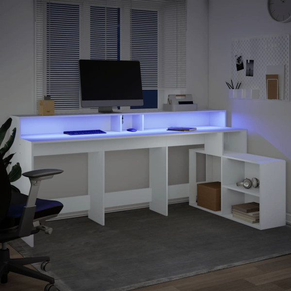 Escritorio con luz LED madera ingeniería blanco 200x104x91 cm M 5