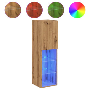 Mueble para TV con luces LED roble artesanal 30.5x30x102 cm H