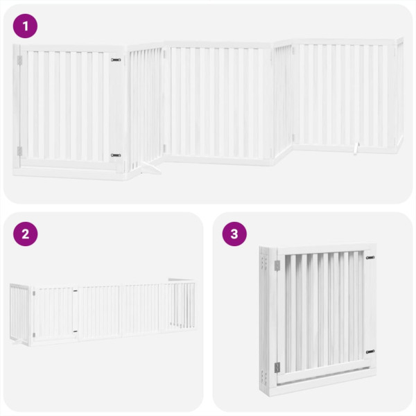 Puerta de perros plegable 6 paneles madera álamo blanca 480 cm M 5