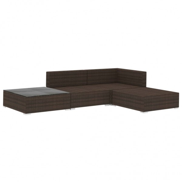 Set muebles de jardín 4 piezas y cojines ratán sintético marrón M 2