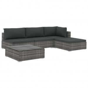 Set de muebles de jardín 5 pzas y cojines ratán sintético gris H