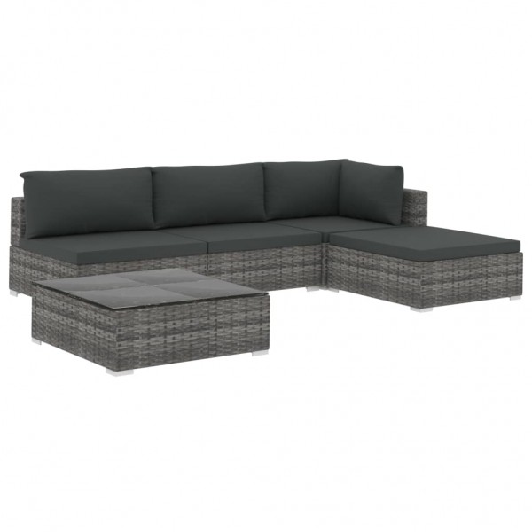 Set de muebles de jardín 5 pzas y cojines ratán sintético gris M 2