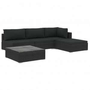 Set muebles de jardín 5 piezas y cojines ratán sintético negro H