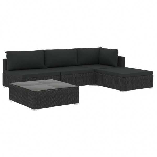 Set muebles de jardín 5 piezas y cojines ratán sintético negro M 2
