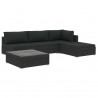 5 pcs conjunto lounge de jardim c/ almofadões vime PE preto 2