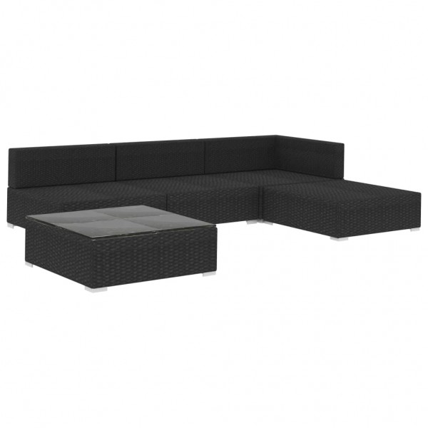 Set muebles de jardín 5 piezas y cojines ratán sintético negro M 3