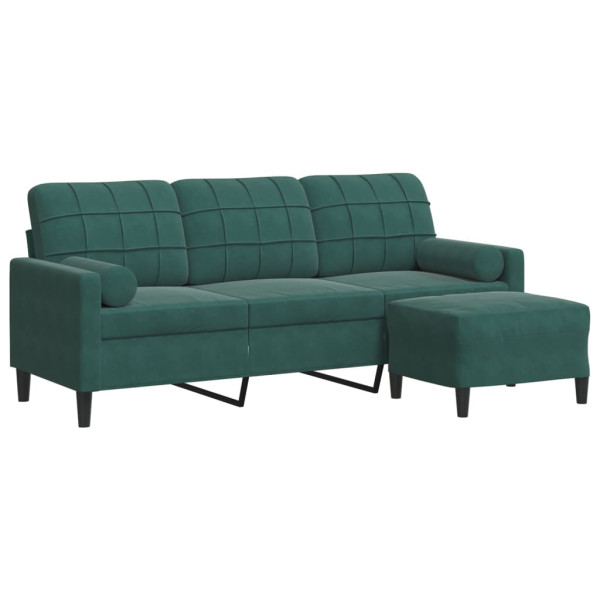 Sofá de 3 plazas con taburete de terciopelo verde oscuro 180 cm M 2