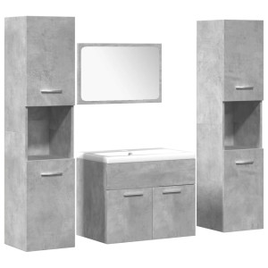 Juego muebles de baño 4 pzas madera contrachapada gris hormigón H