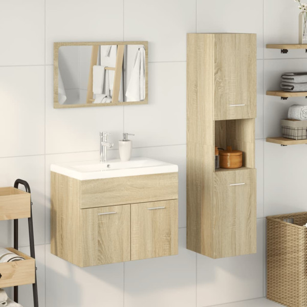 Set de muebles de baño 3 pzas madera contrachapada roble Sonoma M 3