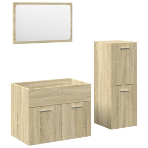 Set de muebles de baño 3 pzas madera contrachapada roble Sonoma H