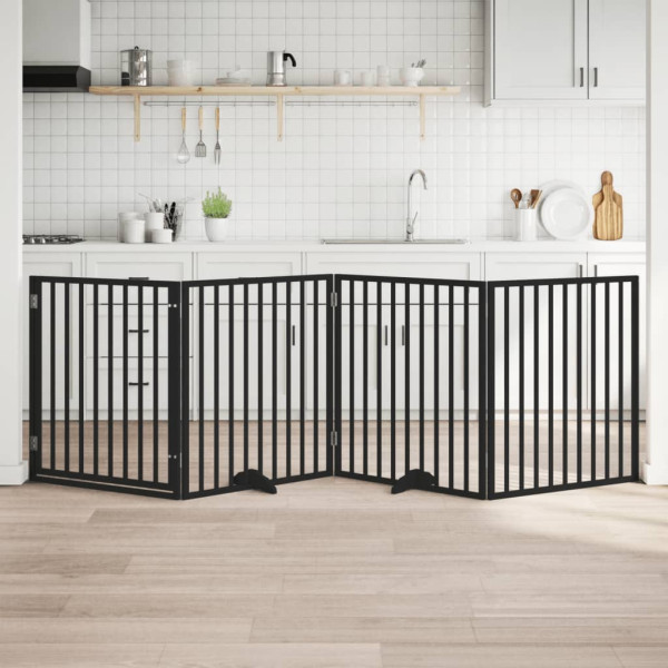 Puerta para perros plegable 4 paneles madera álamo negra 320 cm D