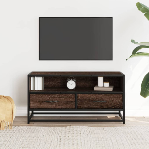 Mueble TV metal y madera ingeniería marrón roble 80x34.5x40 cm M 3