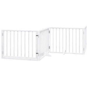 Puerta para perros plegable 4 paneles madera álamo blanca 320cm H