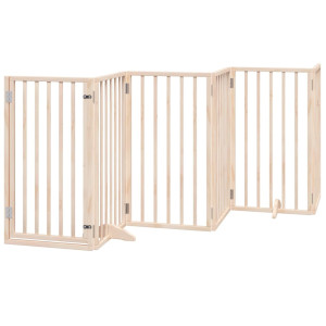 Puerta para perros plegable 6 paneles madera de álamo 300 cm H