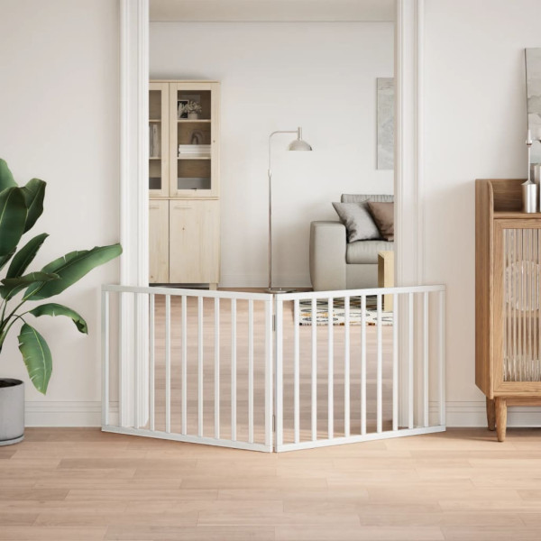 Porta dobrável para cachorro 2 painéis madeira choupo branco 160cm M 3