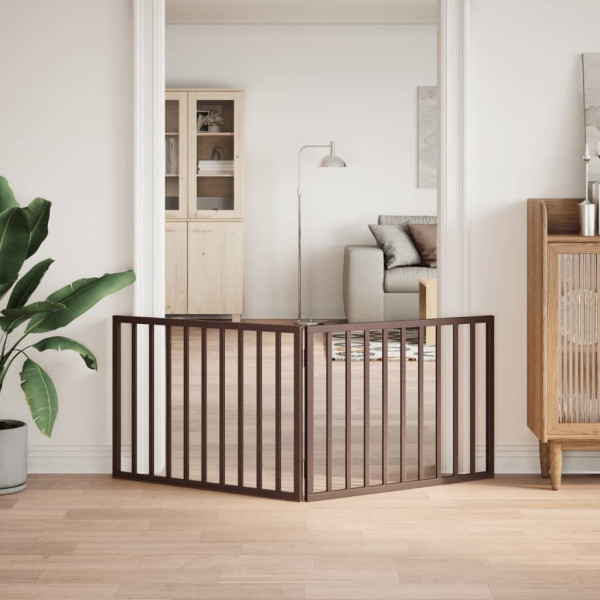 Puerta para perros plegable 2 paneles madera álamo marrón 160cm M 3