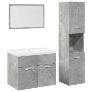Juego muebles de baño 4 pzas madera contrachapada gris hormigón H