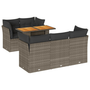 Set de muebles de jardín 6 pzas y cojines ratán sintético gris H