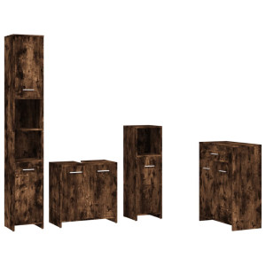 Set de muebles baño 4 pzas madera contrachapada roble ahumado H