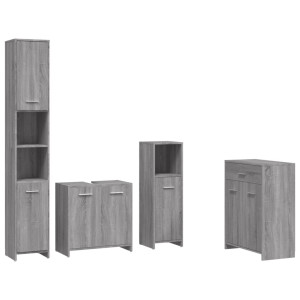 4 pcs Conjunto móveis casa de banho madeira proc. cinza sonoma H