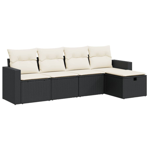 Set de muebles de jardín 5 pzas y cojines ratán sintético negro M 2