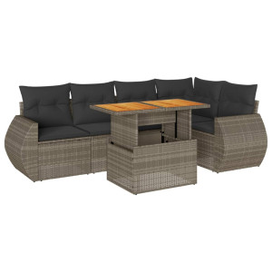 Set de muebles de jardín 6 pzas y cojines ratán sintético gris H