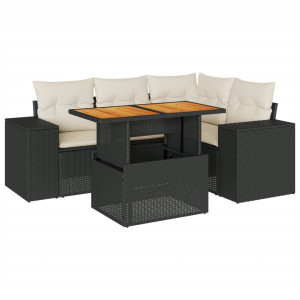 Set de muebles de jardín 5 pzas y cojines ratán sintético negro H