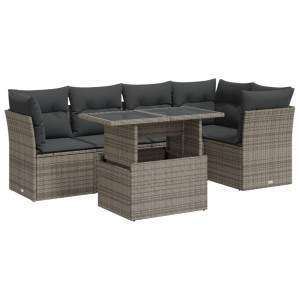 Set de muebles de jardín 6 pzas y cojines ratán sintético gris H