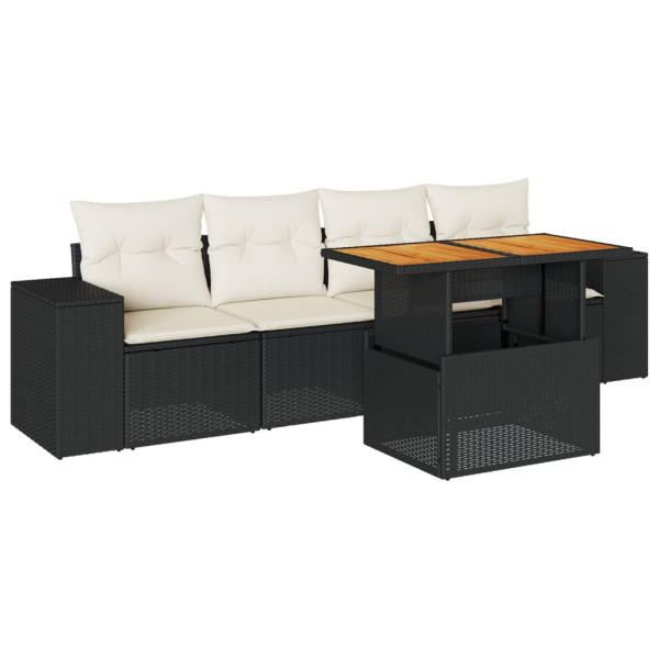 Set de muebles de jardín 5 pzas y cojines ratán sintético negro M 2
