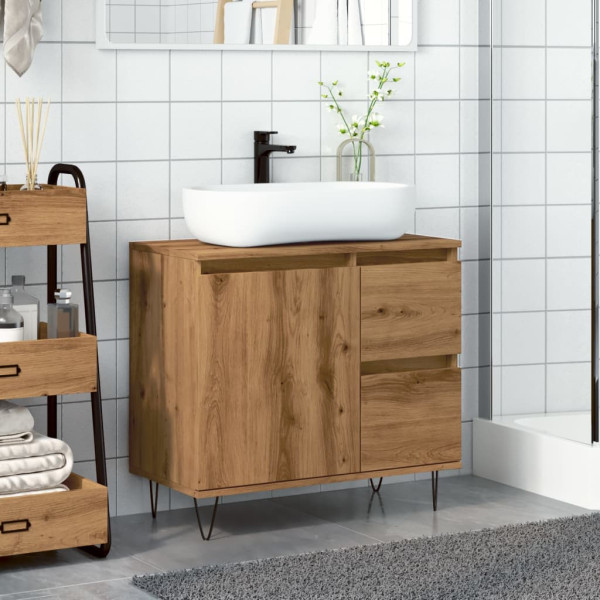 Mueble de lavabo madera de ingeniería roble artisan 65x33x60 cm M 3