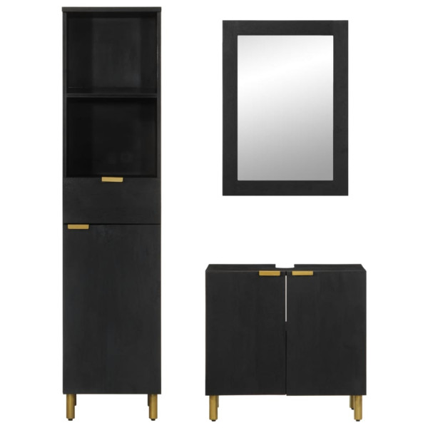 Juego de muebles de baño 3 pzas madera contrachapada negro M 3