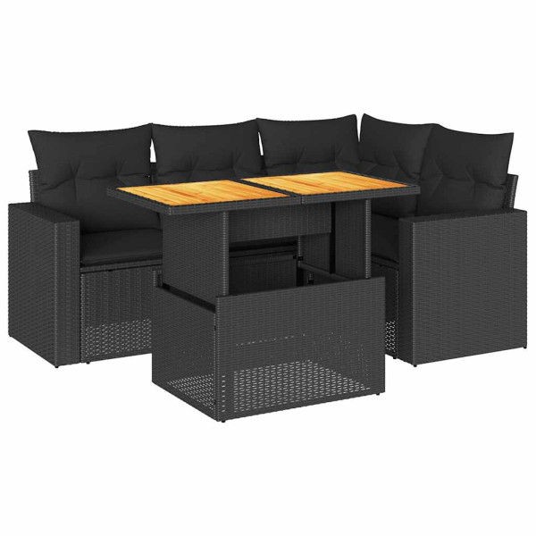 Set de muebles de jardín 5 pzas y cojines ratán sintético negro M 2
