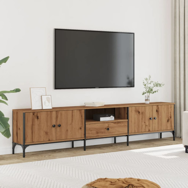 Mueble TV cajón madera ingeniería roble artesanal 200x25x44 cm M 5