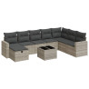 Set muebles jardín 9 pzas y cojines ratán sintético gris claro 1