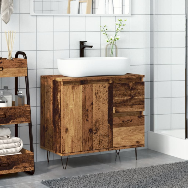 Mueble de lavabo madera de ingeniería envejecida 65x33x60 cm M 3