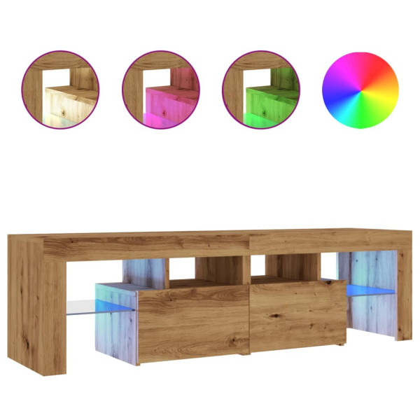 Mueble de TV luces LED madera roble artisan 140x36.5x40 cm M 2