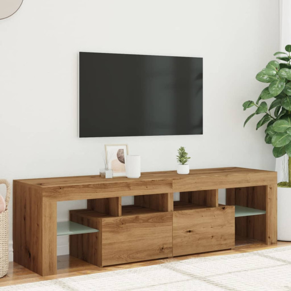 Mueble de TV luces LED madera roble artisan 140x36.5x40 cm M 4