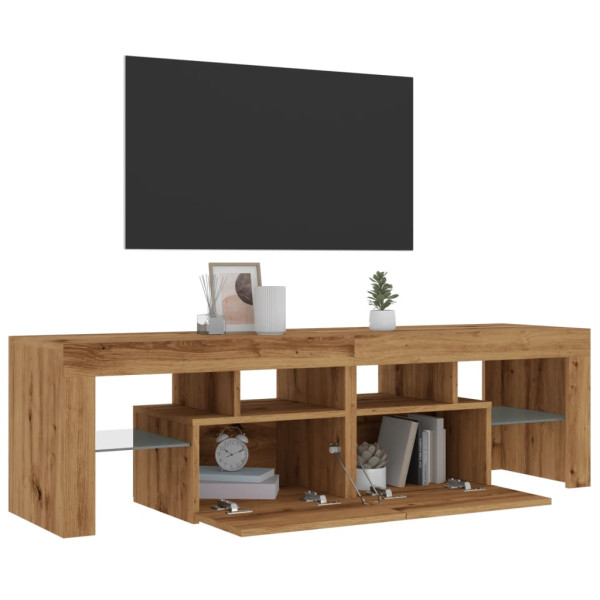Mueble de TV luces LED madera roble artisan 140x36.5x40 cm M 5
