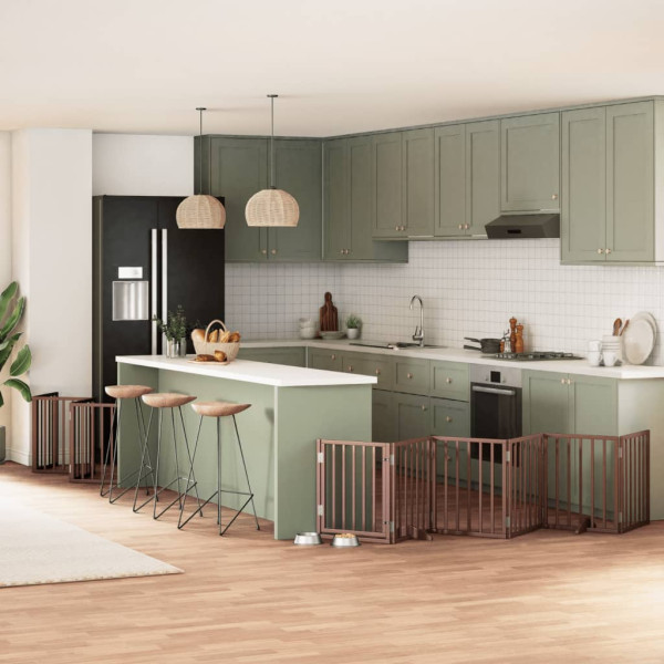 Puerta de perros plegable 12 paneles madera álamo marrón 600 cm D