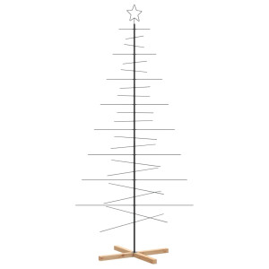 Árvore de Natal metal preto com base de madeira 210 cm H