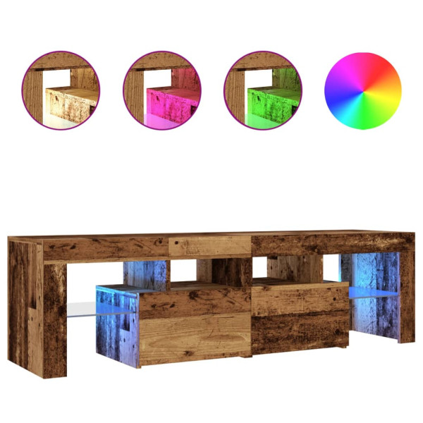 Mueble TV luces LED madera ingeniería envejecida 140x36.5x40 cm M 2